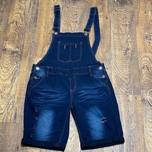 VIP Jeans size medium dark Blue‎ wash stretch Denim bibs overalls shorts trendy